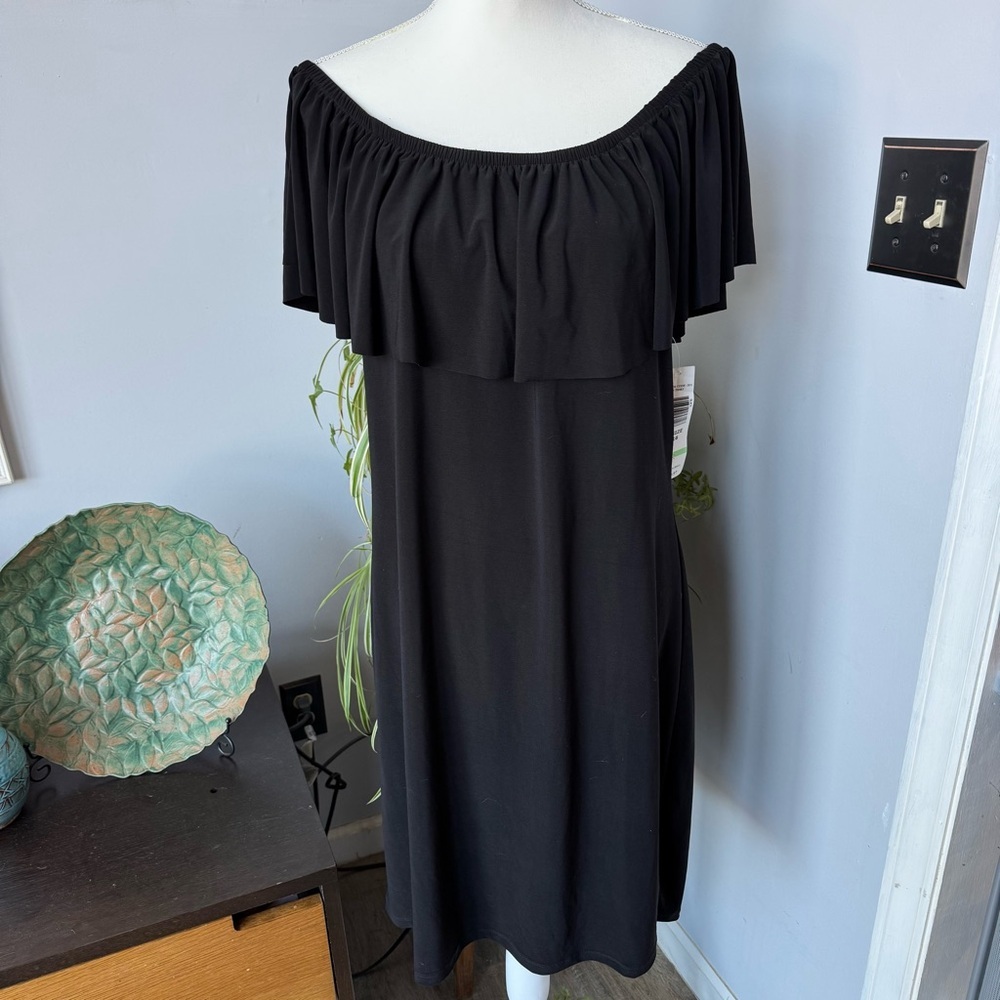 NWT Tiana B. Little Black Dress Ruffle Top‎ Off-Shoulder Knee Length size 16